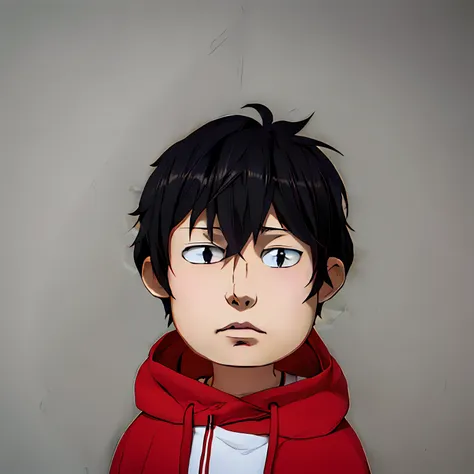 a cartoon drawing of a boy in a red hoodie, in an anime style, in anime style, semirealistic anime style, as an anime character,...