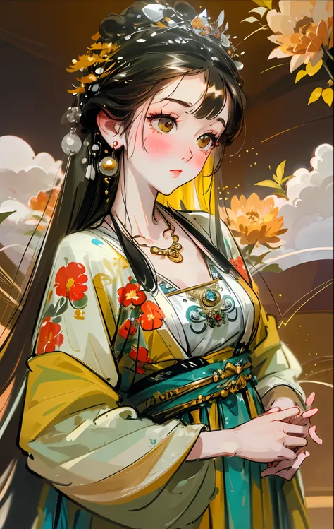 best quality, masterpiece, high image quality, 1 girl, blush, (seductive smile :0.8), loving pupil, chinese hanfu, hair accessor...