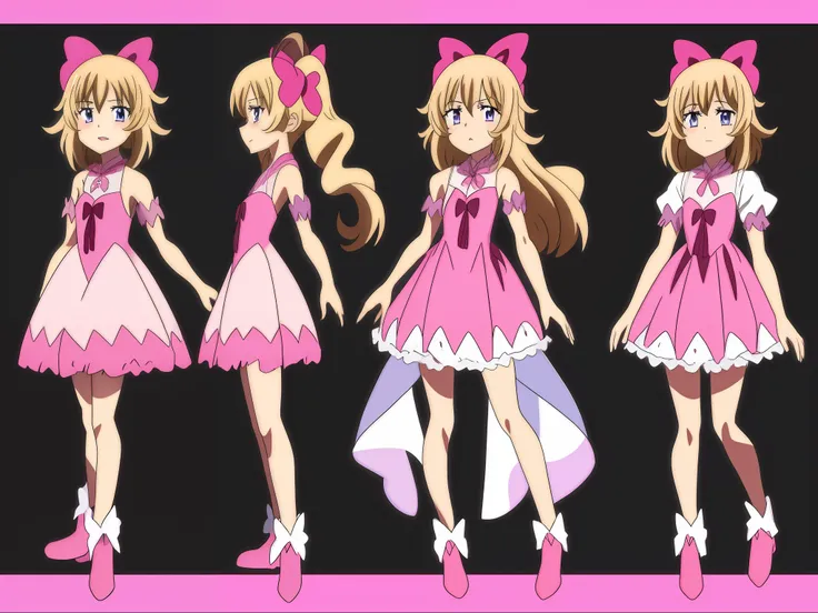 an anime character of a girl in a pink dress，wearing a bow, pretty anime character design, cute anime waifu in a nice dress, ani...