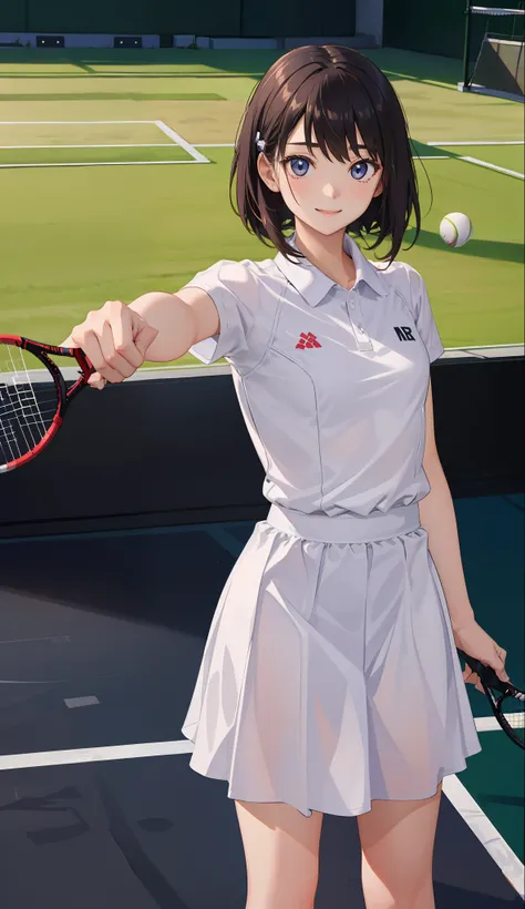 1The girls、shirts、pleatedskirt、17歳、Bob Hair Style、a smile、delightful!、enmaided、Chromo-white skin、Beautiful eyes、(small tits)、Playing tennis、Wimbledon、Wearing white tennis wear、cinematiclight、