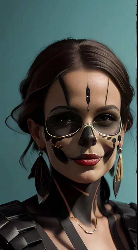 Una obra maestra, Estilo Giger surrealista, ethereal painting of a goddess of death, Su rostro envuelto en un velo de sombras, head painted like a skull skeleton, muerte, flores negras, Estilo mexicano, cuerpo completo, fantasy, elegante, Altamente detall...