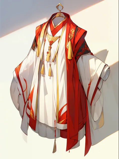 (NOhumans:1.5),(clothing design), masterpaintings, Ultimate,(a color),Ancient Chinese clothes,Western Regions dancer costume,gossamer,gold chains,red color Hanfu,Phnom Penh embroidery,gameicon,