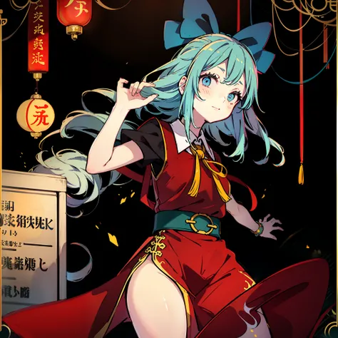 masute piece, Fine detail, 4K, 8K, 12K, Solo, One person, Beautiful Girl, caucasian female, Cirno of the Eastern Project、boobs loli、chinese clothes, Chinese dress, Chinatown