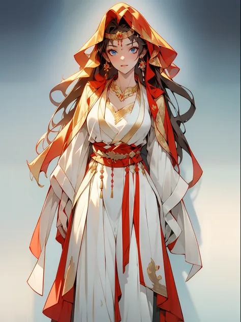 (NOhumans:1.5), masterpaintings, Ultimate,(a color),Ancient Chinese clothes,Western Regions dancer costume,gossamer,gold chains,red color Hanfu,Phnom Penh embroidery,gameicon,