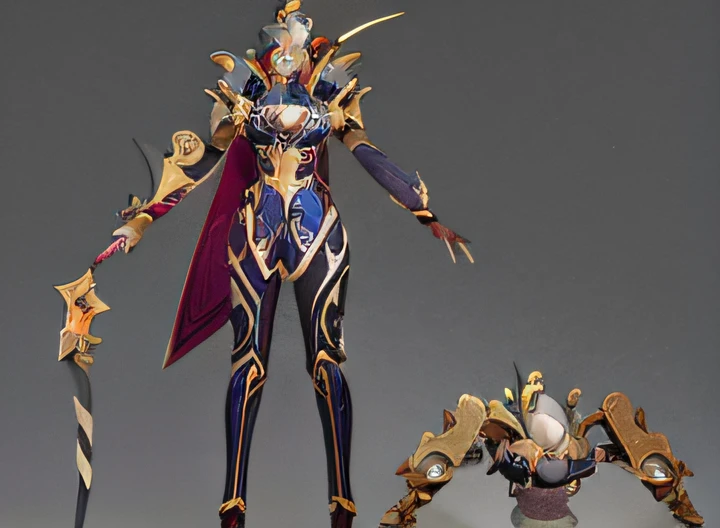 a close up of a woman in a costume with a sword, 3 D rendering character art 8 K, fiora from league of legends, 3 D character art, samira from league of legends, League of Legends character, 3 d character concept artwork, 3d character model, 3d character m...