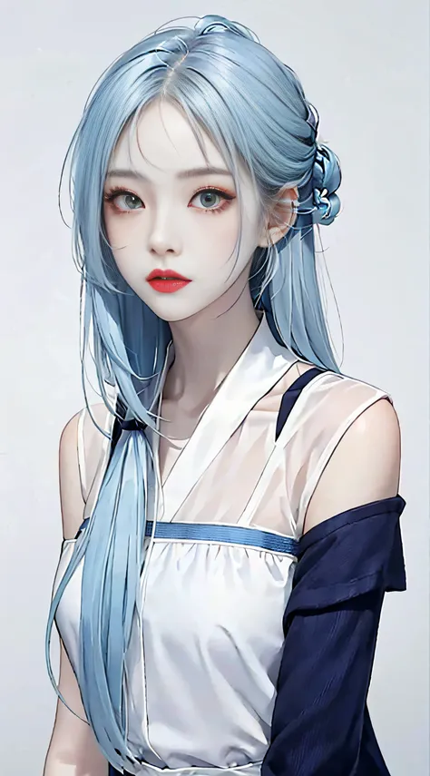 1 girl, (white skin: 1.2), (silver-blue hair), colored inner hair