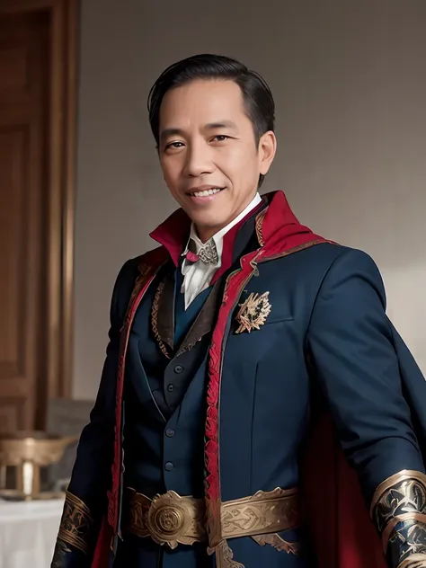 image of a jokowi dressed in a costume with a cape, doctor strange, dr strange, man as doctor strange, film still from'doctor st...