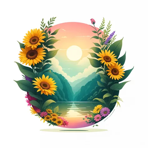 crie uma arte vetorial circular com flores coloridas e variadas. --auto