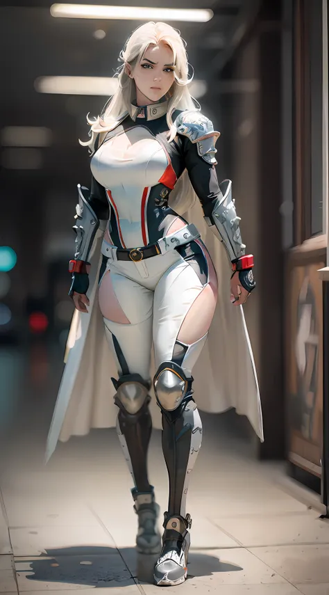 araffe dressed in white and red armor with a sword, muscular hero female, like rpg video game character, thicc, in white futuris...