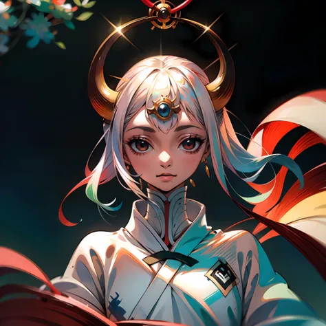 anime girl with horns and a crown on her head, portrait knights of zodiac girl, retrato de onmyoji, artgerm em artstation pixiv,...