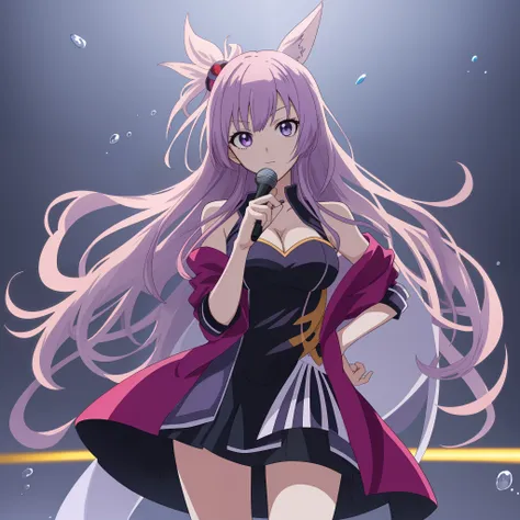 anime girl with long hair and dress holding a microphone, nightcore, anime moe artstyle, official artwork, with index finger, hololive, splash art anime loli, high detailed official artwork, anime visual of a cute girl, anime style 4 k, best anime 4k, anim...