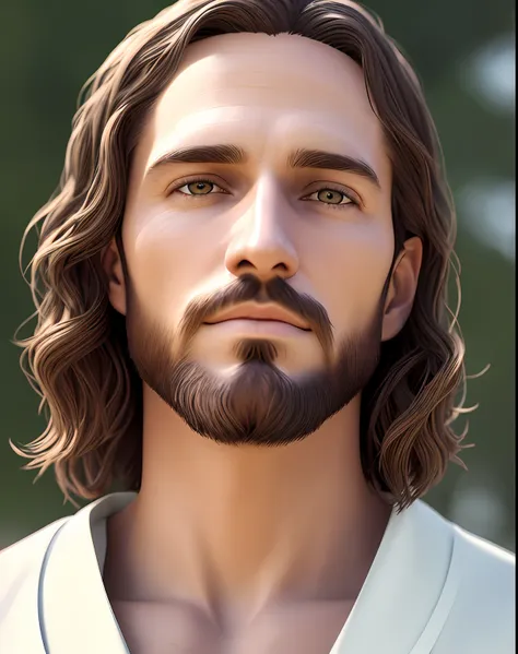 (symmetry),centered,a ((close)) up portrait,(jesus),a very thin white man with long hair and a beard,wearing a long white robe,3...