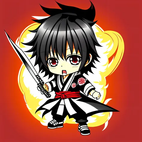 kurosaki bankai ichigo cartoon, cabelo laranja, chibi, roupa preta e vermelha