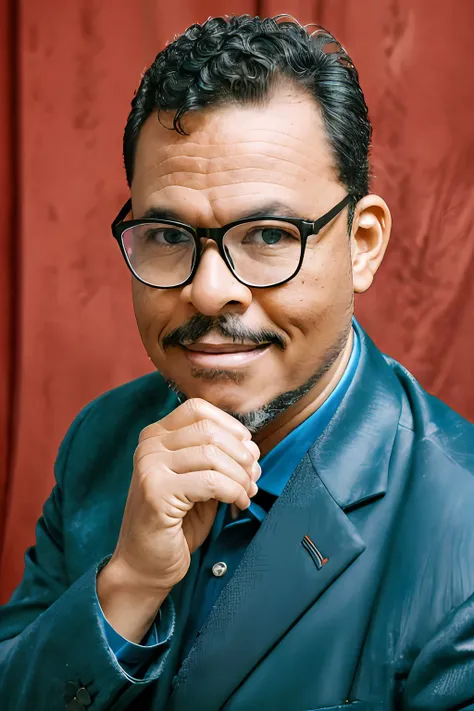 guttonerdvision6, foto sombria (tiroteio em close-up extremo) of a man with glasses, (vestindo um blazer marrom e camisa verde-o...