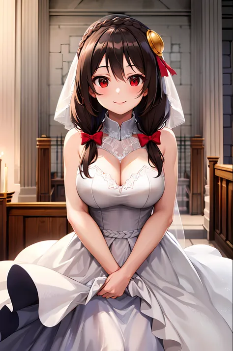 masterpiece,best quality, highres, yunyun1, 1girl, red eyes, solo, braid, long hair, large breasts, hair ornament, black hair, h...