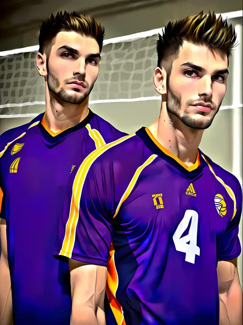Create mens volleyball jersey, nas cores preto com roxo.