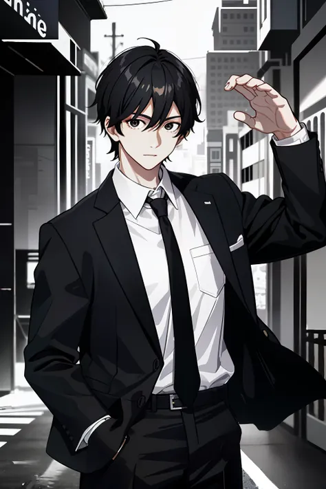 巨作, best quality, 1boys, solo, male focus, upper body, black hair, side looking, black eyes, school uniform, solid color backdro...