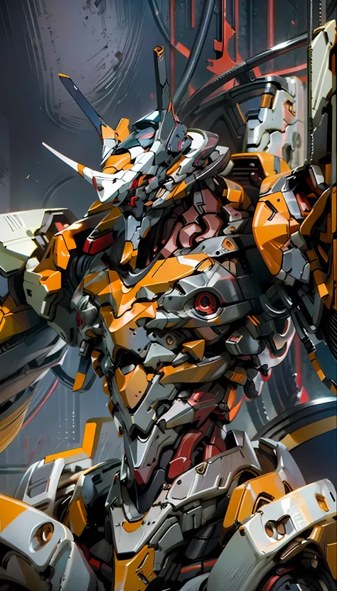 (mecha:1.2),robot,highly detailed, ultra-detailed,best quality,masterpiece, 8k wallpaper,white armor, red eyes,highres, super fi...