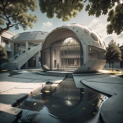 Organic modern architecture on a fairly large plot, na montanha, arquitectura de dome, de , , cor da casa em vigas marrom chocolate e preto, large modern residence, telhados planos e jardim, render luxcore, render oktane, a photorealistic rendering, archit...