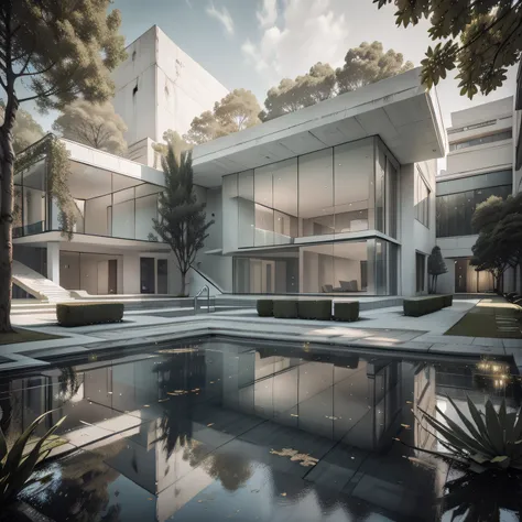 Organic modern architecture on a fairly large plot, na montanha, arquitectura de dome, de , , cor da casa em vigas marrom chocolate e preto, large modern residence, telhados planos e jardim, render luxcore, render oktane, a photorealistic rendering, archit...