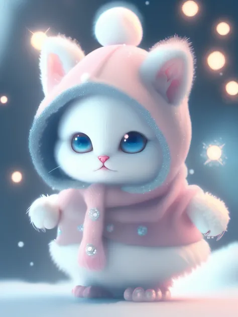 a cute little cat+snow-white furry，big bright eyes，a sweet smile，a sweet smile，open-mouthed！！！，dress up as a fashion model，weari...