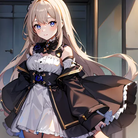 anime girl in a maid outfit posing for a picture, fine details. girls' frontline, loli in dress, from girls frontline, azur lane...