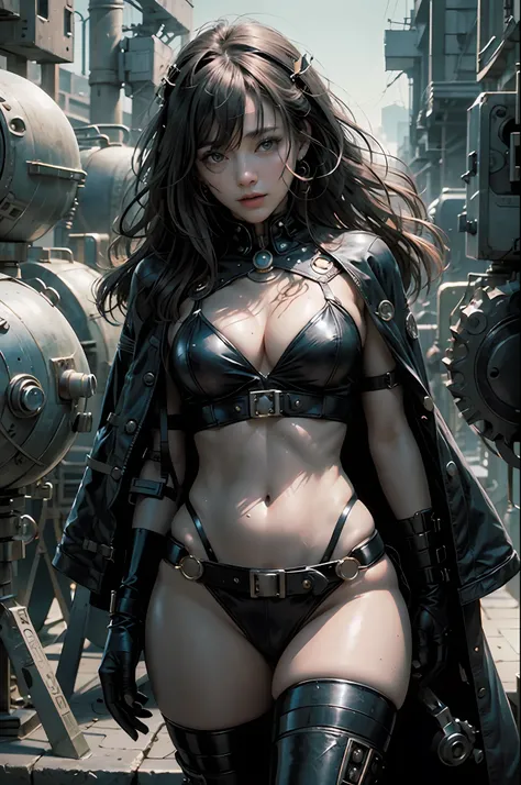 (steampunc)、(absurderes、high - res、ultra-detailliert)、highly detailed CG unit 8k wallpaper、intricate-detail、Workshop in the background、Many pipes、joint、complex machinery、Big gears、steams、Machine Wall、Lots of meters、Industry、tech、impurity、anvil、buttoning、le...