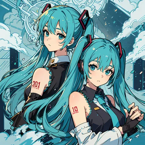 2girls，on the left is hatsune miku，on the right is ganyu