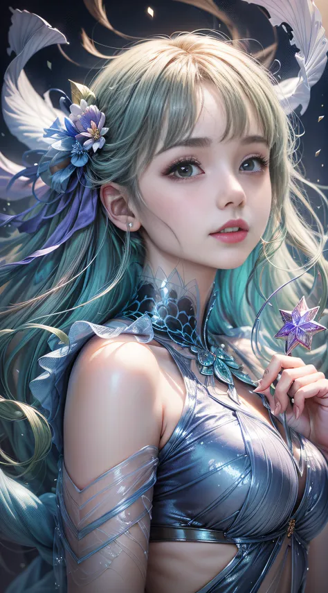 beautiful girl story wrapped in love, beautiful eye details, a captivating anime girl gracefully emerges from the pages of a wat...