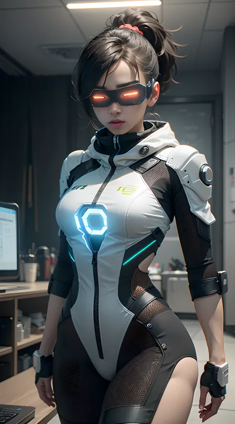 （（bestquality））， （（master masterpiece））， （very detail：1.3）， 。.3d， beautiful （cyberpunk：1.3） female hacker，mohican hairstyle，look...