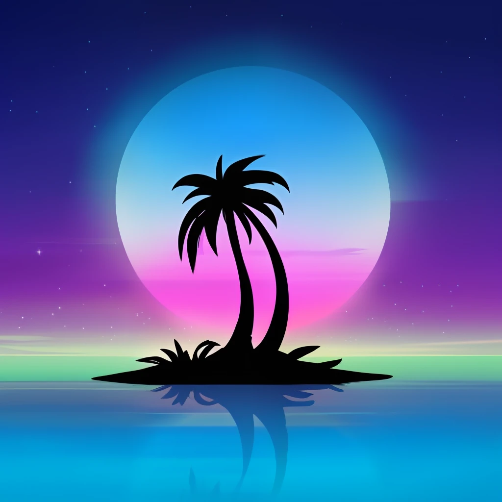 (neonskiesai)++, a palm tree on the beach