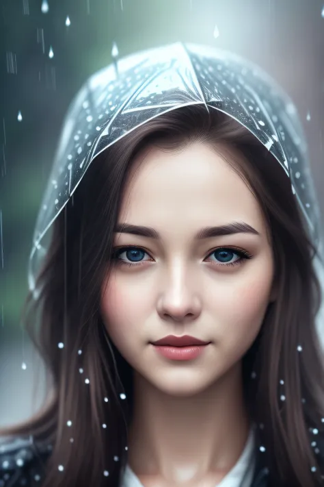 this is、woman looking at camera in rain、cinematic realistic portrait、surreal digital painting、surreal digital art、soft portrait ...