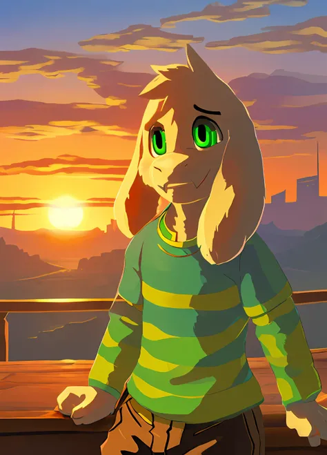 1boy,(( )), green t-shirt, pants, solo, kid, child, sit, sunrise, city, (green t-shirt, brown pants), (best quality, ultra-detailed, best illustration, masterpiece, high res, professional artwork, famous artwork), realistic paint, (insane detailed eyes, gr...