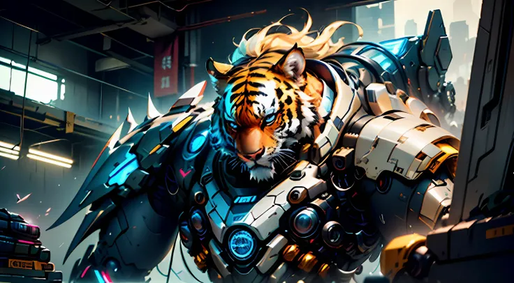 (((best quality))), ((ultra-detailed)),((anthropomorphic illustration)),south china tiger,close-up,futuristic animal,,transparen...