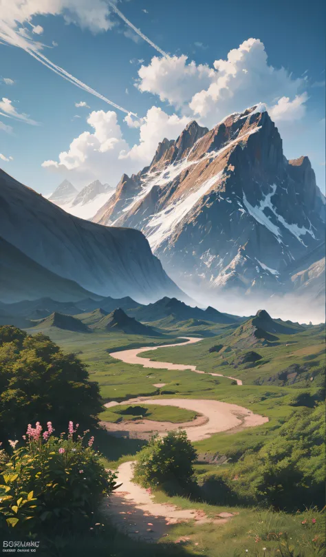 obra maestra, Science-Fiction, fantasy, landscapes, paisaje de marte, paisajes de la patagonia en primavera,, sur del planeta, mejor calidad, alta calidad, fondo de pantalla 8k de CG unity extremadamente detallado, paisaje, aire libre, cielo, nube, jour, ...