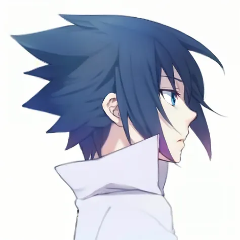 a close up of a person with a blue hair and a white shirt, uchiha sasuke, ikuto yamashita, 2 d anime style, kazuto okada。, fubuk...