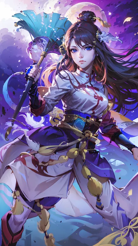 a woman in a dress holding a blue umbrella and a sword, beautiful celestial mage, inspired by Wu Li, extremely detailed artgerm, inspired by Wu Bin, yun ling, inspired by Lan Ying, heise jinyao, by Yang J, portrait knights of zodiac girl, beautiful young w...