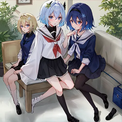 depth of fields、in focus、motion-blur、sora_ginko、photo_(medium)、Background bokeh、1girl、校服、serafuku、pov、blur_censor、eBlue eyes、shairband、lacepantyhose、hair_between_eyes、black_legwear、foreshortening、color difference、manga comprida、Eyebrows visible through the...