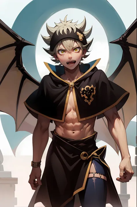 Handsome Asta Black Clover, devil form , evil eye, black demon wings,