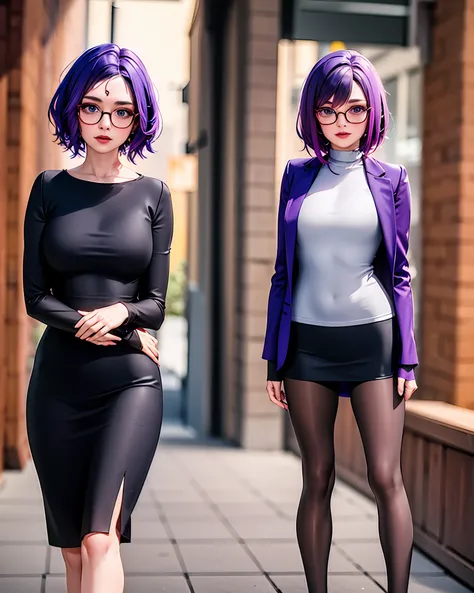 woman,young,eyeglasses,Short purple hair