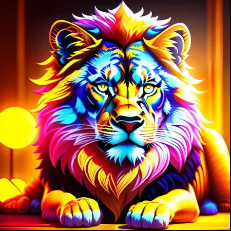 a lion in contemporary style with accent lighting. use a dslr camera to capture the image. the predominant color should be golde...