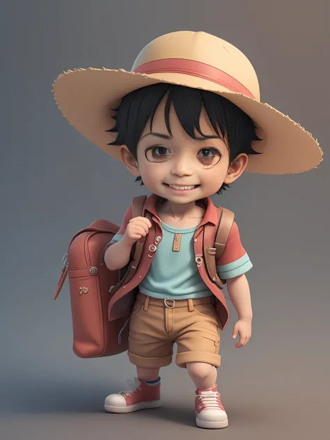 Sympathetic 3D render, Sympathetic Detailed Digital Art, Male explorer mini boy Friendly,various expressions, sorrindo, alegre, Digital painting nice, render 3d estilizado, bela arte digital, Nice render 3d anime boy, O pequeno , using Sympathetic! c4d, Re...
