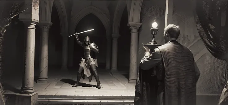 der riese, Protoss, Black Plate Armor, Four arms, German two-handed sword, North Sea, Renaissance, Gothic art, Cinematic lighting, first person perspective, 8K, High quality, 巨作,Religious atmosphere,Classical era