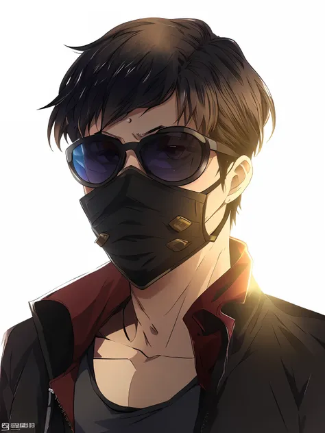 anime man with a mask and sunglasses on his face, wearing all black mempo mask, wearing facemask and sunglasses, inspired by kaw...