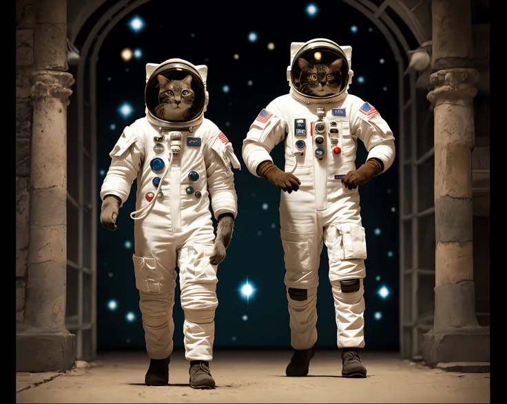 by wesanderson  an ancient anthropomorphic cat astronaut using an ancient space suit armor, photography, beautiful, bokeh temple...