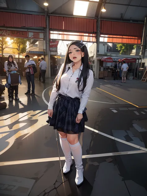 Masterpiece, Top quality, Ultra high definition, Maximum resolution, Very detailed, Professional lighting, Cowboy shots, Masturbation, Grab your own breasts, One girl, Little girl, Very cute, Sit on boy, Spread your legs, Black hair, Semi-long hair, Hair o...