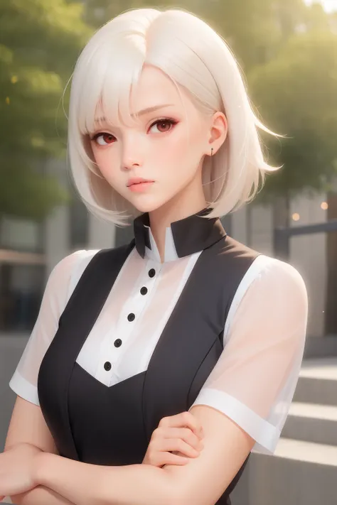 superb cross-eyed white hair and red eyes