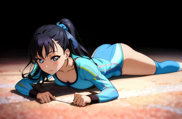 anime girl laying on the ground with her legs crossed, photorealistic anime girl render, smooth anime cg art, an anime girl, sed...