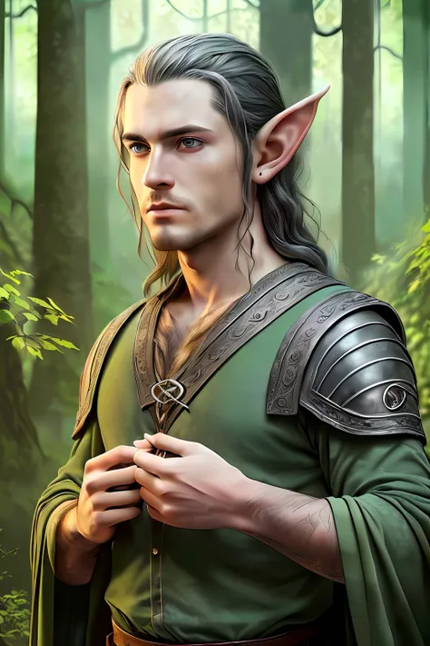 masterpiece, best quality, (realistic:1.3), **highly detailed fantasy photography an elf male lord in a lord of the rings settin...