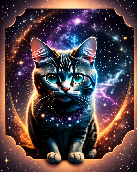 cat face in space, stars, nebula, universe